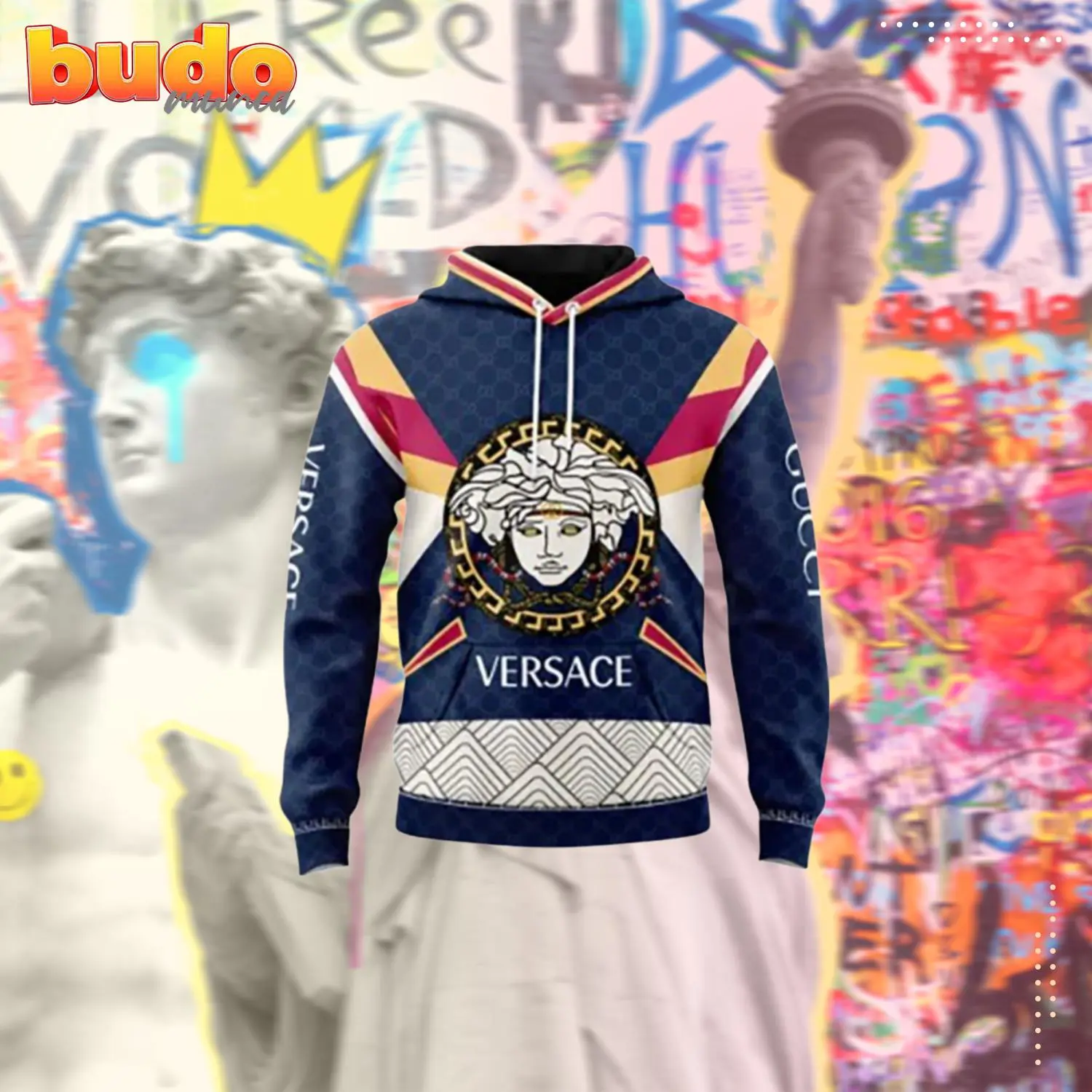 Versace gucci medusa blue unisex hoodie outfit for men women luxury brand clothing special gift - hot new